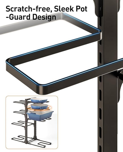 ORDORA Pots and Pans Organizer under Cabinet, 20.8" Height Heavy Duty 120LBS Pots Pans Organizer Rack for Cabinet 8-Tier Adjustable for Big Stockpots, Dutch Oven, Cast-iron Pan, Heavy Cookware, Bronze