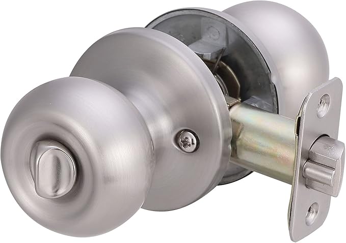 Amazon Basics Exterior Door Knob With Lock, Coastal, Easy to Install, 2 Keys, Satin Nickel