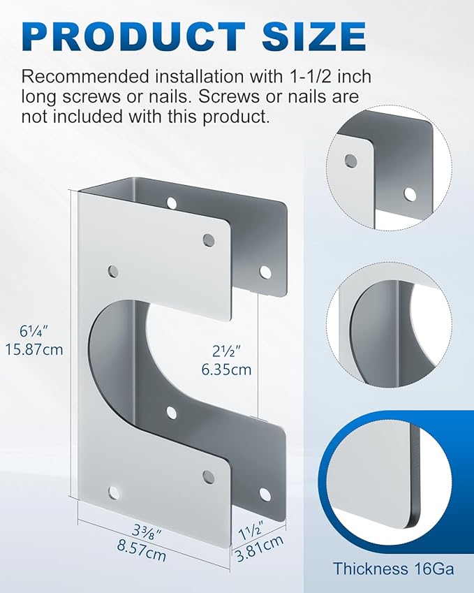 MUZIK 6 Pcs16 Gauge Galvanized Stud Shoes for 2X Studs – 6.25" Height x 1.5" Width, Fits 2-3/8" OD Pipes – Heavy-Duty Steel Pipe Supports, IBC/IRC Code Compliant for Structural Reinforcement (Silver)