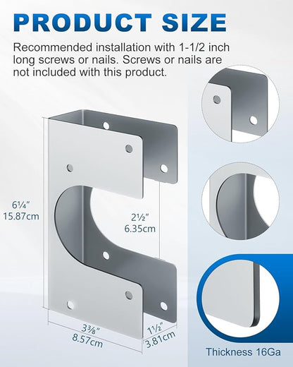 Heavy Duty 16 Gauge Stud Shoe, MUZIK Stud Shoes 2x4 & Stud Shoes for 2X Studs - 1.5"x6.25" Galvanized Steel, Fits 2-3/8" Pipes, IBC/IRC Code Compliant Pipe Support