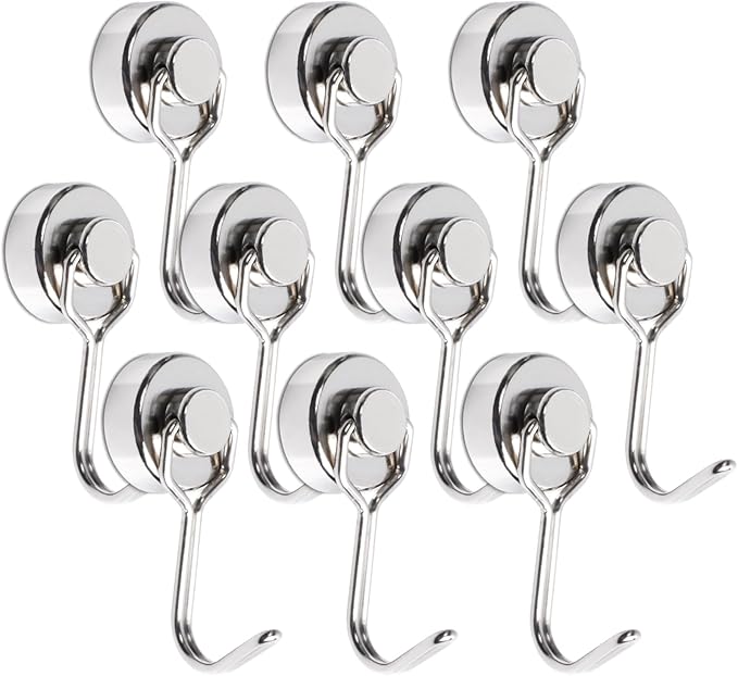 MAGXCENE Swivel Swing Magnetic Hooks, Strong Neodymium Magnetic Hooks Heavy Duty for Hanging, Rare Earth Magnet Hagner for Grill Locker Classroom Cruise Kitchen Indoor Outdoor, 10 Pack