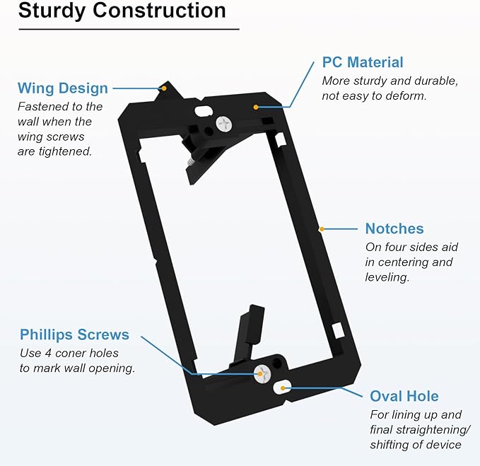 FGB 50 Pack Low Voltage Mounting Bracket, 1 Gang Low Voltage Box Brackets for Single Gang Wall Plate, Telephone Wires, Network Cables, HDMI, Coaxial, Speaker Cables, Black