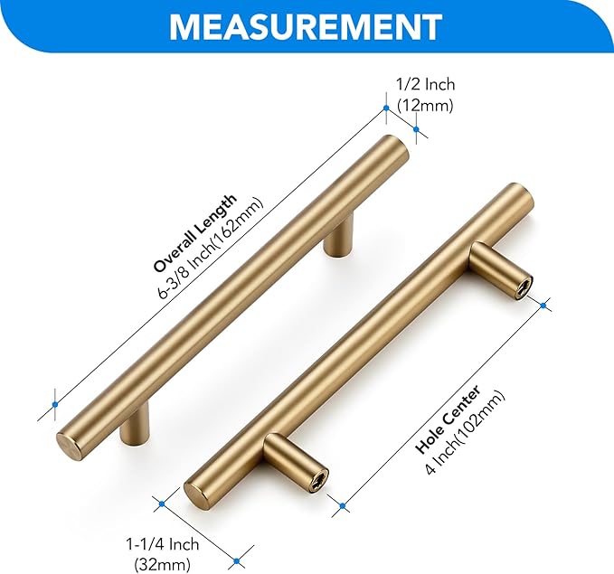 Champagne Bronze Cabinet Handles 4 Inch Hole Center Stainless Steel Drawer Pulls for Cabinets, Dresser, Bathroom 20 Pack
