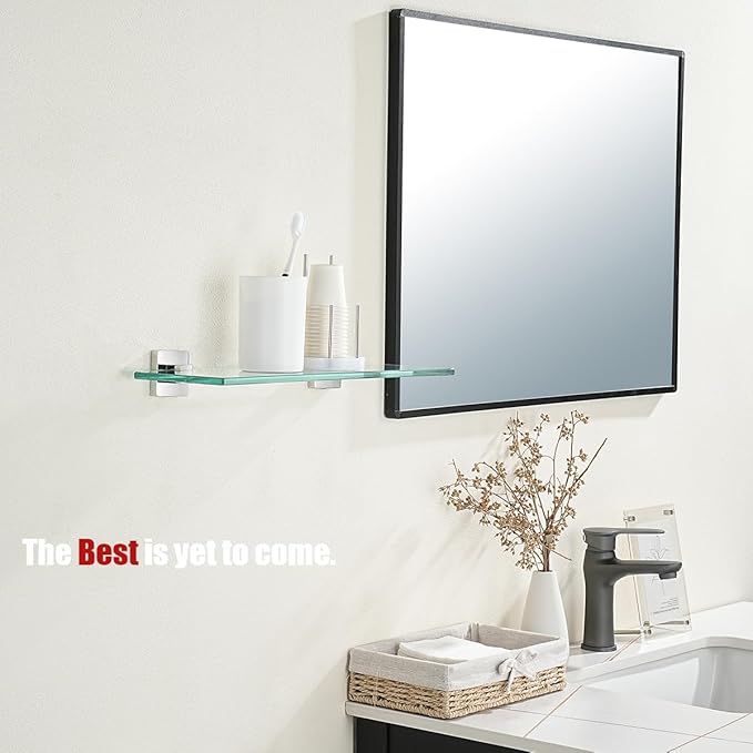 JQK Bathroom Glass Shelf, Floating Tempered Glass Shower Storage 16 by 5 inches, 304 Stainless Steel Polished Chrome Wall Mount 2 Pack, TGS201L16-CH-P2