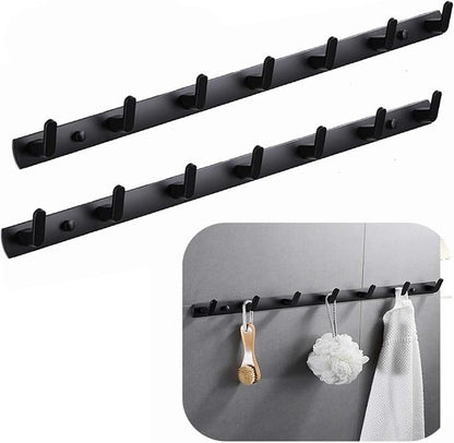 Wall Mounted Coat Racks with 7 Hooks Hanging Holder Towel Rack 25.7"x1.3" Modern Black Hanging for Clothes Entryway Bathroom (7 Hooks(2 Packs))