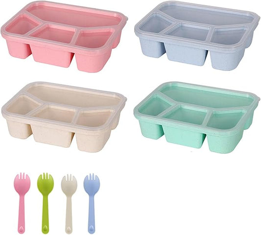Bento Box Adult Lunch Box 4 Pack Lunch Containers 4-Compartment Reusable Food Storage Snack Containers Dishwasher Safe Stackable for Work & Travel