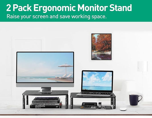 Zimilar 2 Pack Monitor Stands, 3 Height Adjustable Riser for Laptop, Printer, iMac, PC, Premium Metal Stand for 2 Monitors