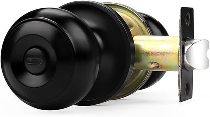 Probrico Flat Black Privacy Door Knob Interior Bath/Bed Lock Flat Ball Keyless Lock Interior Door Knobs (1 Pack)