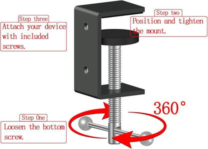 2-Pack 1 Inch Heavy Duty Black C-Clamps for Desk & Table, 0-1.5 Inch Clamping Range, 2 Mounting Holes, Metal Workbench Clamps, Garland Clamps, Mantle Clamp