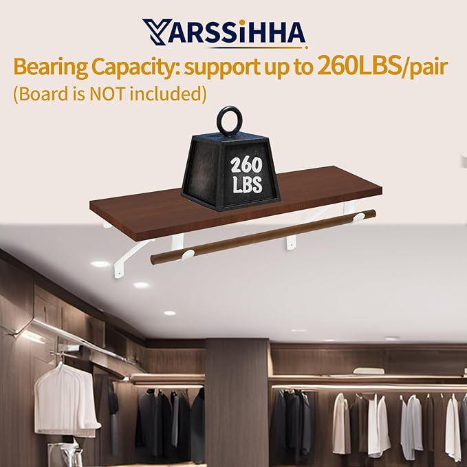 Yarssihha 4 Pack Adjustable Closet Rod Bracket, Wall Mounted Closet Shelf Bracket, White Closet Rod Support Bracket with Screws