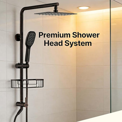SonTiy 12 Inch Rainfall Shower System with Handheld Spray, High Pressure Rain Shower Head with Jet Spray, Luxury Bathroom Shower Fixtures with Adjustable Slide Bar & Shower Caddy, Oil Rubbed Bronze