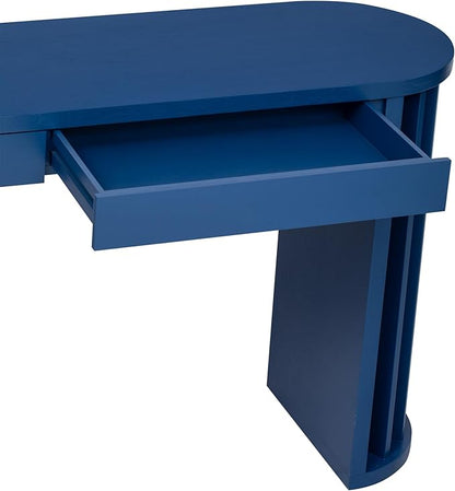 59-inch Long Console Table, Oak Veneer Sofa Table, Curved and Straight Line Design Couch, Farmhouse Entryway Table for Entrance, Hallway, Living Room (Navy Blue-J49)