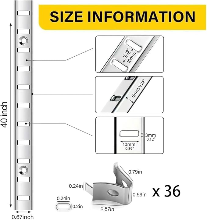 Adjustable Shelf Bracket 40 Inch 8 Pack Silver Shelf Pilaster Strips Shelf Rail Shelf Track Adjustable Wall Shelves Shelf Standards and Supports for Cabinet Closet Organization (Silver)