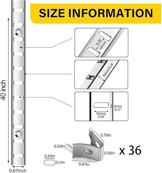 Adjustable Shelf Bracket 40 Inch 8 Pack Silver Shelf Pilaster Strips Shelf Rail Shelf Track Adjustable Wall Shelves Shelf Standards and Supports for Cabinet Closet Organization (Silver)