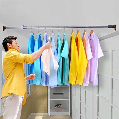 BAOYOUNI Tension Shower Window Curtain Rod Extendable Metal Closet Wardrobe Rail Bar Clothes Hanger Drying Rack 25.4mm Diameter (Grey, 50.8-79.9 Inches)
