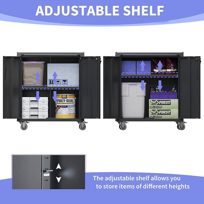 Garage Storage Cabinet System 4pcs Heavy Duty Workshop Set Lockable Rolling Tool Cabinets with Adjustable Shelves Metal Garage Storage Cabinets