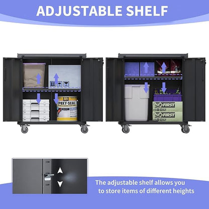 Garage Storage Cabinet System 6pcs Heavy Duty Workshop Set Wall Cabinet Lockable Rolling Tool Cabinets with Adjustable Shelves Metal Garage Storage Cabinets, Black