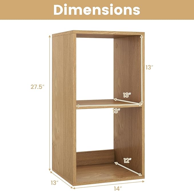 Giantex 2-Cube Bookcase, Cubby Bookshelf w/Back Guardrail & Anti-Tipping Kits, 3-Tier Freestanding Storage Organizer with Shelves, Open Back Display Rack for Living Room, Bedroom, Natural