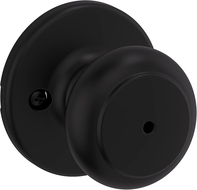Kwikset Cove Interior Privacy Door Knob with Lock, Door Handle For Bathroom and Bedroom, Matte Black Keyless Turn Lock Doorknob