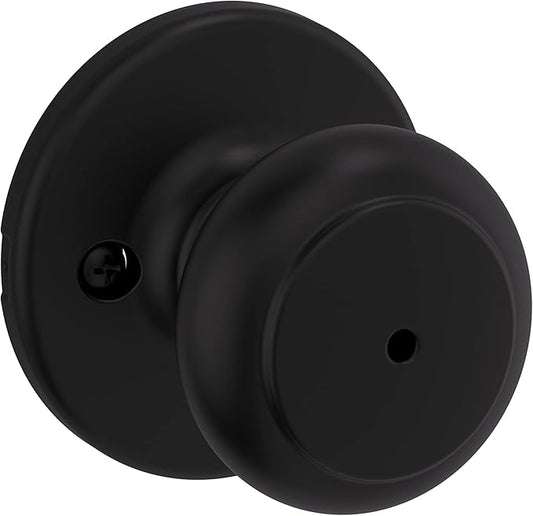 Kwikset Cove Interior Privacy Door Knob with Lock, Door Handle For Bathroom and Bedroom, Matte Black Keyless Turn Lock Doorknob
