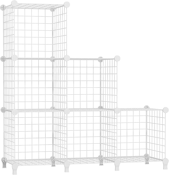 AWTATOS Wire Cube Storage Organizer, Closet Organizers and Storage, Metal 6 Cube Storage Shelves Bookshelf, Portable Closet Clothes Organizer for Bedroom, Home, Office, White