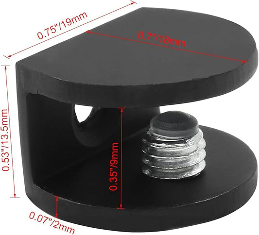 Litoexpe 8pcs Adjustable Frameless Glass Shelf Bracket, Aluminum Alloy Shower Clamp Clip for 5-8mm Wood/Glass, Wall Mount Support Holder With Mounting Screws, Matte Black