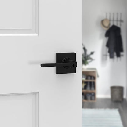 Kwikset Casey Entry Door Handle with Lock and Key, Secure Keyed Reversible Lever Exterior, for Front Entrance and Bedrooms, Matte Black, 10 Pack, Pick Resistant SmartKey Rekey Security and Microban