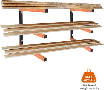 Homydom Garage Shelving Wood Rack,Lumber Storage Rack Wood Organizer Wall Mount Rack Heavy Duty Metal Saving Indoor & Outdoor Space with 3-Level, 4 Pack