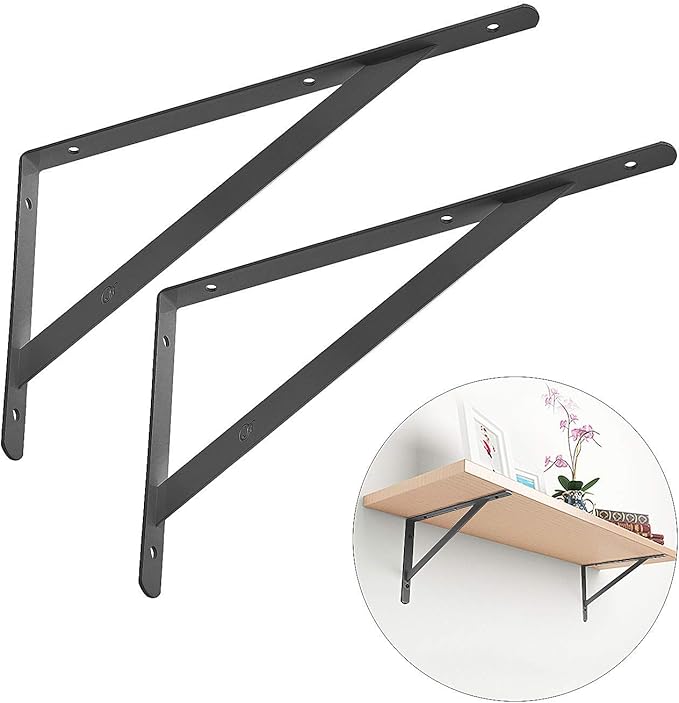 Acrux7 Black Shelf Brackets 8 x 5 Inch, 4 Pack Heavy Duty L Brackets for Floating Shelves - Metal Support Angle Brackets