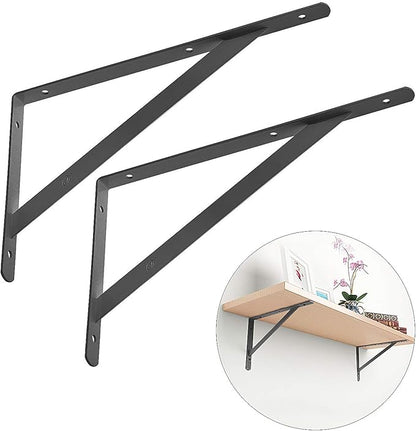 Acrux7 Black Shelf Brackets 8 x 5 Inch, 4 Pack Heavy Duty L Brackets for Floating Shelves - Metal Support Angle Brackets