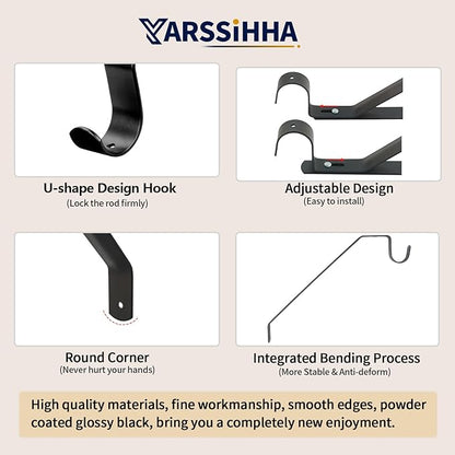 Yarssihha 2 Pack Adjustable Closet Rod Bracket, Wall Mounted Closet Shelf Bracket, Black Closet Rod Support Bracket with Screws