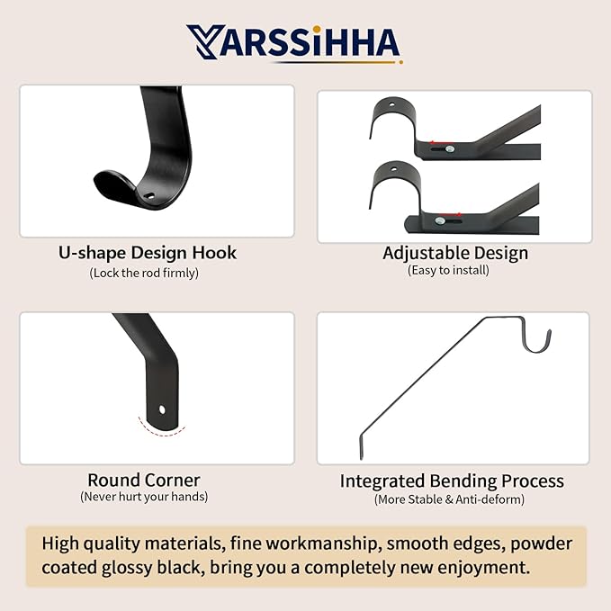 Yarssihha 6 Pack Adjustable Closet Rod Bracket, Wall Mounted Closet Shelf Bracket, Black Closet Rod Support Bracket with Screws