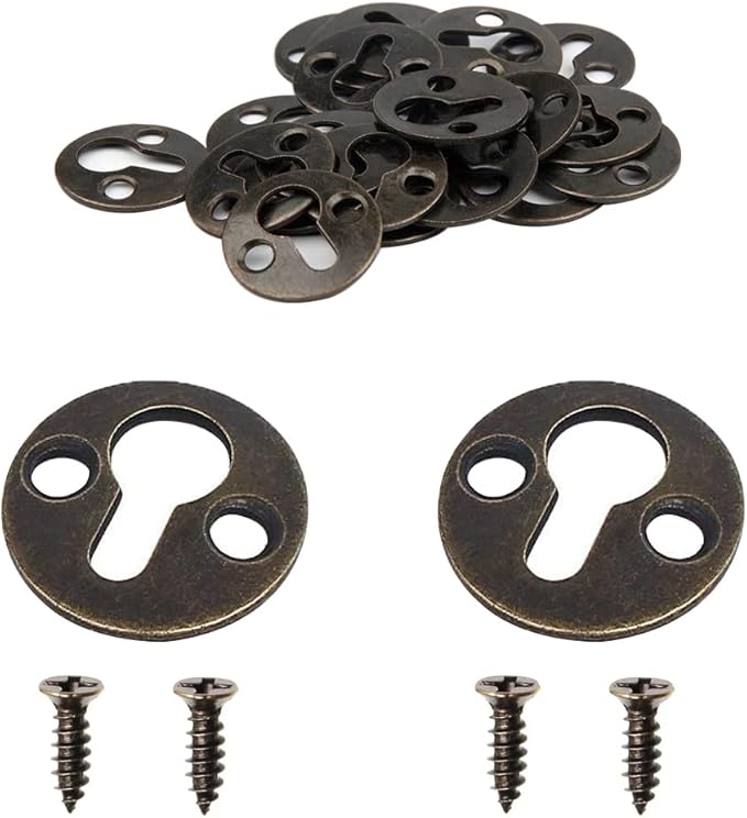 50pcs Round 25mm / 1-inch Mortise Type Metal Keyhole Hangers Shelf Brackets Picture Frame Hanging Plate (Antique Bronze)