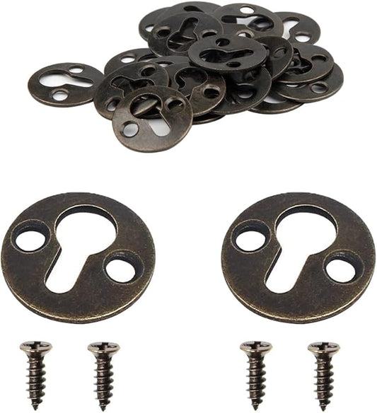 50pcs Round 25mm / 1-inch Mortise Type Metal Keyhole Hangers Shelf Brackets Picture Frame Hanging Plate (Antique Bronze)