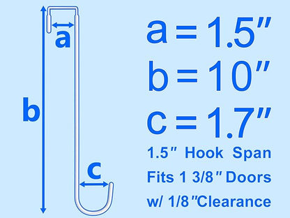 Over The Door Metal Hooks with Plastic Coating 10" Fit 0.5" to 1 3/8" Door 4 Pcs Heavy Duty Single Towel Robe Rack Wreath Bathroom Shower Hanger Shoe Organizer Ironing Board Long White