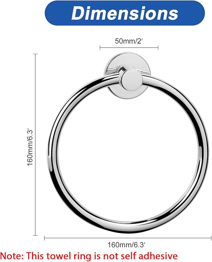 NearMoon Bath Towel Ring, Bathroom Hardware Accessories-Thicken Stainless Steel Hand Towel Holder for Bathroom, Modern Round Towel Hanger Wall Mounted (Chrome, 2 Pack)