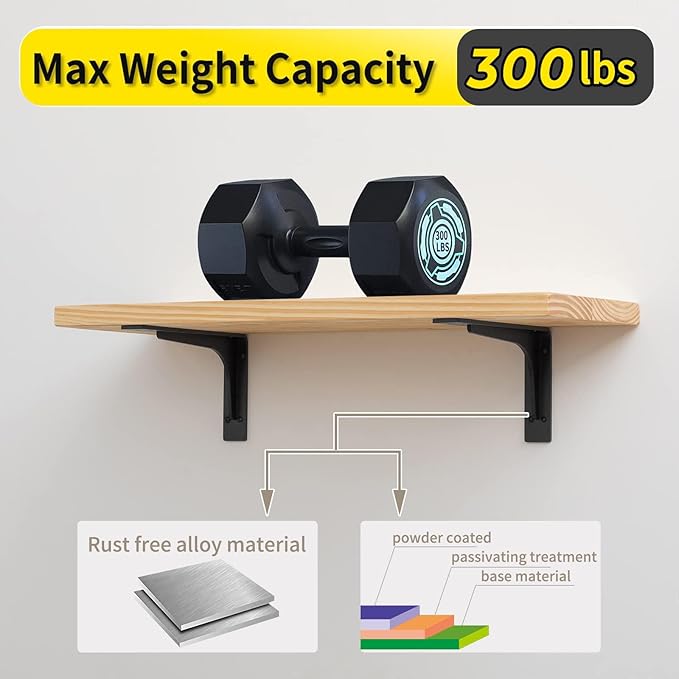 10 inch x 6 inch Shelf Support Bracket Heavy Duty, L Shelf Brackets ,max Load 300lbs, , Metal Brackets for Shelves, Counter top Bracket ,Corner Brace,Pack of 4. (10 "x 6 " Supporting Bar)