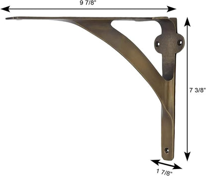 Set of 2 Brass Shelf Brackets for 8", 10", 12" Shelves - Gold Finish - Heavy Duty Brass L Brackets for Wall Shelves Hardware Included 7 3/8" X 9 7/8",