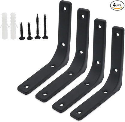 4pcs 4 Inch L Brackets, Heavy Duty Wall Mount Black L Corner Brackets Braces for Wood, Shelves, Cabinets, 90 Degree Triangle Shelf Support with Screws, Small Right Angle Bracket