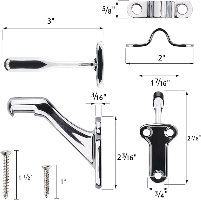Triumph Hardware,3 Pack,3" Heavy Duty Handrail Bracket Polished Chrome,Stair Railing Bracket