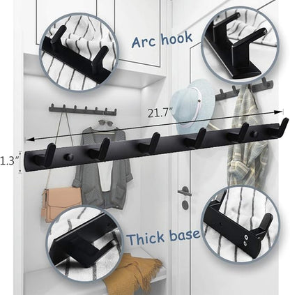 Wall Mounted Coat Racks with 6 Hooks Hanging Holder Towel Rack 21.7"x1.3" Modern Black Hanging for Clothes Entryway Bathroom (6 Hooks)