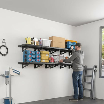 FLEXIMOUNTS 4 Pack 2x4ft Garage Storage 24x48 inch Heavy Duty Bike Wall Shelving Rack, 1320lbs Total Weight Capacity, Black, Pro Series