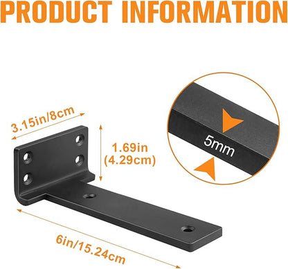 Floating Shelf Brackets 6 inch 8 Pack L Brackets for Shelves Black Metal Heavy Duty Shelf Bracket for DIY Decorative with Mounting Hardware