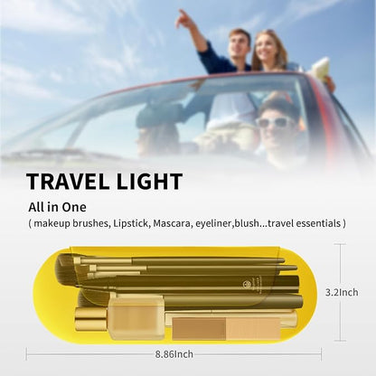 Silicone Makeup Brush Holder Travel Cosmetic Bag：Soft Portable Cosmetic Face Brushes Holder with Upgrade Anti-Fall Out Magnetic Closure, Large Travel Makeup Brush Case - Yellow