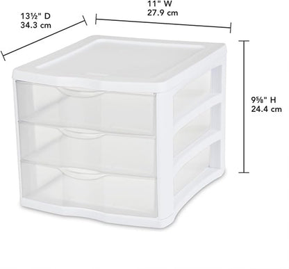 Sterilite ClearView Compact Stacking 3 Drawer Storage Organizer System, (8 Pack)