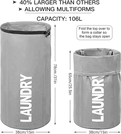 WOWLIVE Extra Large Foldable Laundry Bag Laundry Basket Collapsible Laundry Hamper Backpack Liner Dirty Clothes Hamper Standing Waterproof Hampers for Dorm Room (Gray)