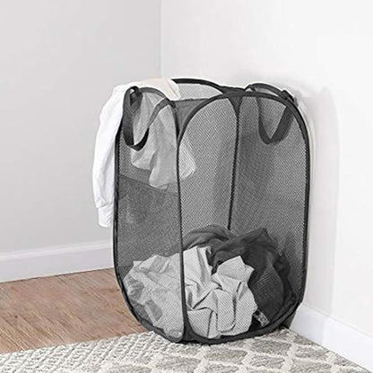 Mesh Pop up Laundry Hamper with Portable Handles, Collapsible Laundry Basket for Storage, Folding Pop-Up Clothes Hampers for Home, College Dorm or Travel, Black