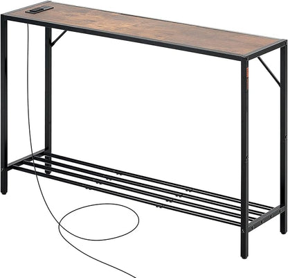 VEVOR Narrow Console Table, 41.7" Behind Couch Shelf with Power Outlets, 2-Tier Long Entryway Shelf, Sofa Table with Metal Frame and Charge Station, for Entryway, Hallway, Living Room