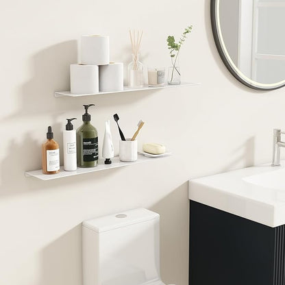 MKO 20" Floating Shelves for Wall, Long Metal Wall Mounted Shelf for Bathroom, Bedroom, Living Room, Kitchen, Display Hanging Shelves for Books/Storage/Room Decor 2 Packs, White