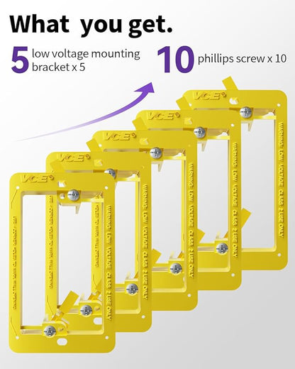 VCE Low Voltage Mounting Bracket (1 Gang, 5 Pack) for Single Gang Wall Plate, Telephone Wires, Network Cables, HDMI, Coaxial, Speaker Cables, Yellow